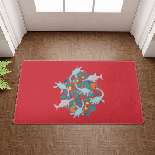 Discover Swimming with Plesiosaurs - cute prehistoric animal design - Swimming - Doormats