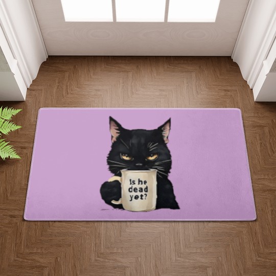 Discover Is He Dead Yet Black Cat Doormats, Dark Humor Graphic, Anti Trump Protest Doormats