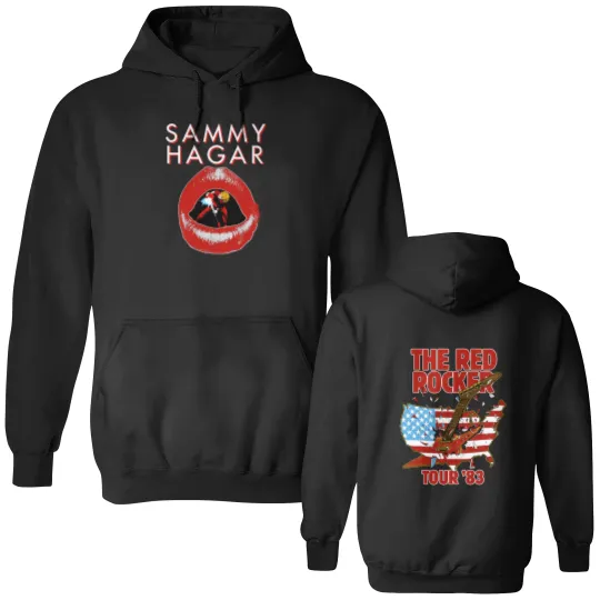 Discover Vintage Sammy Hagar 1983 Red Rocker Tour Black Double Sided Hoodies Gift For Fans Music