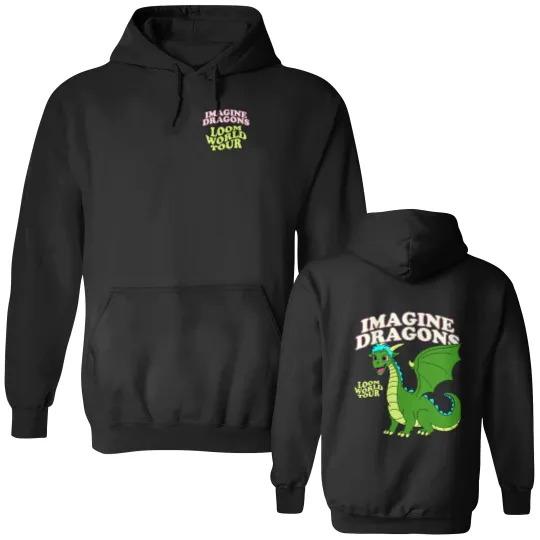 Discover Imagine Dragons Loom World Tour 2024 Cartoon Unisex Black Double Sided Hoodies