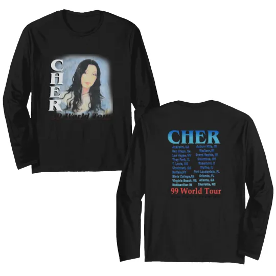 Discover Cher 1999 World Tour Do You Believe In Love After Love? White Bootleg Concert Double Sided Long Sleeves