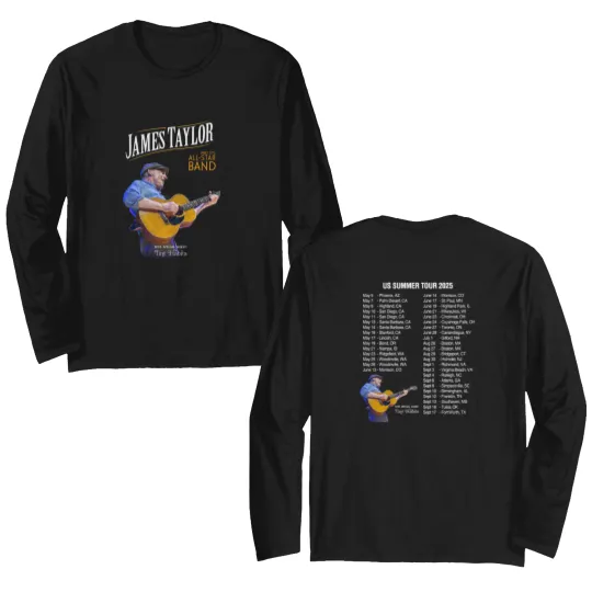 Discover James Taylor Summer Tour 2025 Double Sided Long Sleeves, James Taylor 2025 Concert, James Taylor Fan Double Sided Long Sleeves