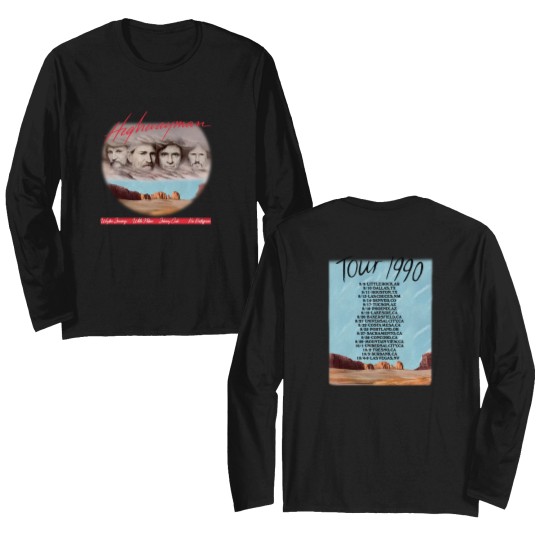 Discover The Highwaymen 1990 Kick Off Concert Tour Double Sided Long Sleeves, Highwaymen Begin Tour 1990 Double Sided Long Sleeves