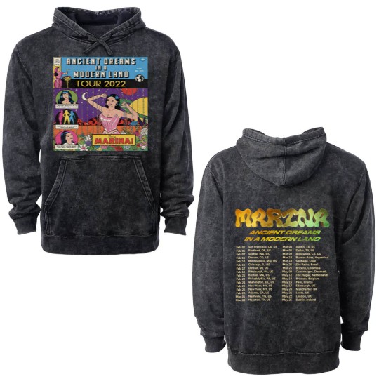 Discover Marina and the Diamonds Ancient Dreams in a Modern Land Tour 2022 Double Sided Mineral Wash Hoodies
