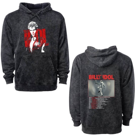 Discover Billy Idol Live Tour 2023 Double Sided Mineral Wash Hoodies, Billy Idol Concert 2023 Double Sided Mineral Wash Hoodies