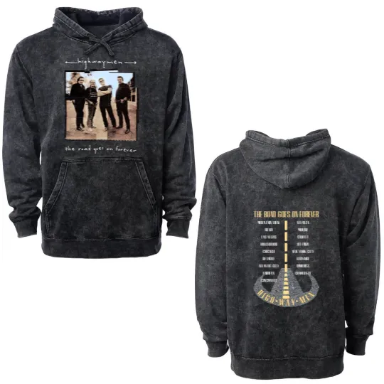 Discover Vintage 90s 1995 The Highwaymen The Road Goes On Forever Tour Double Sided Mineral Wash Hoodies