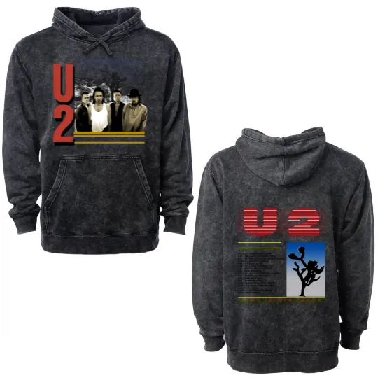 Discover U2 Joshua Tree 1987 Concert Tour Double Sided Mineral Wash Hoodies