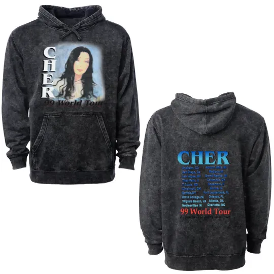 Discover Cher 1999 World Tour Do You Believe In Love After Love? White Bootleg Concert Double Sided Mineral Wash Hoodies