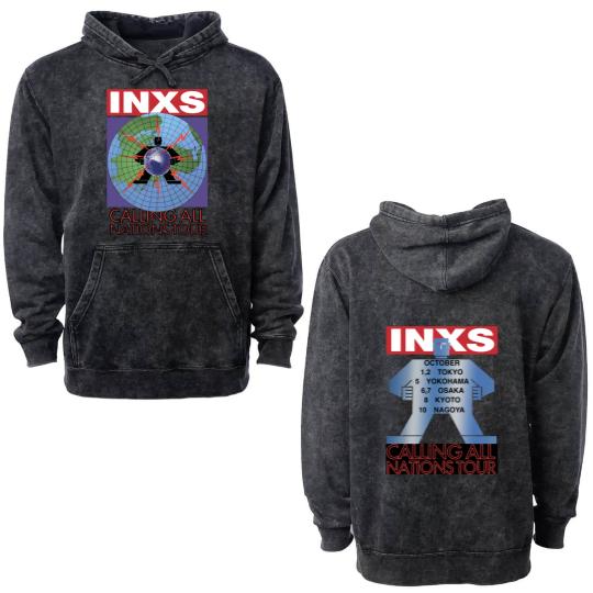 Discover 1988 INXS Calling All Nations Tour Double Sided Mineral Wash Hoodies, INXS Japan Tour 1988 Double Sided Mineral Wash Hoodies