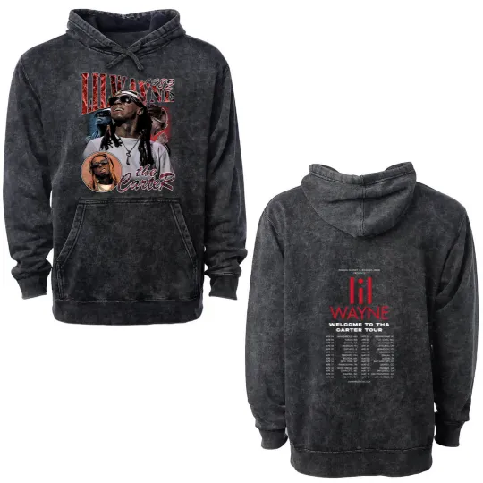 Discover Lil Wayne Rapper The North America Tour 2023 Double Sided Mineral Wash Hoodies, Lil Wayne Concert 2023 Double Sided Mineral Wash Hoodies, Lil Wayne Rapper 2023