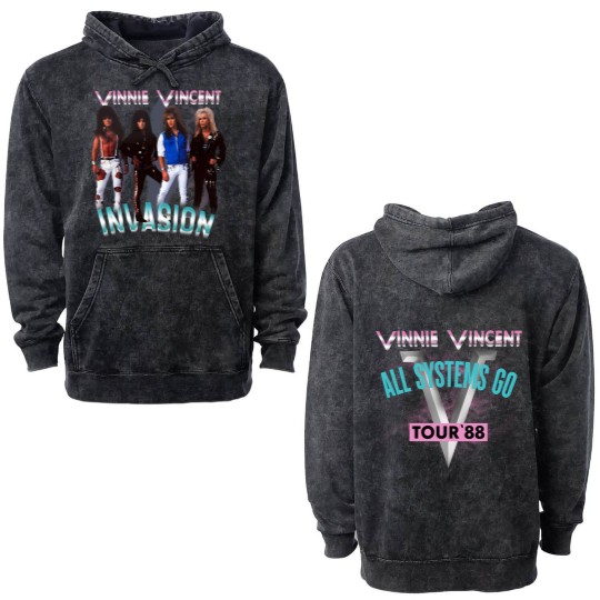 Discover Vinnie Vincent Invasion 1988 All Systems Go Tour Double Sided Mineral Wash Hoodies