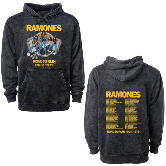 Discover 70s Ramones Road To Ruin Tour Double Sided Mineral Wash Hoodies