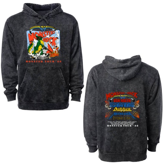 Discover 1988 Monsters Of Rock Tour Concert Double Sided Mineral Wash Hoodies