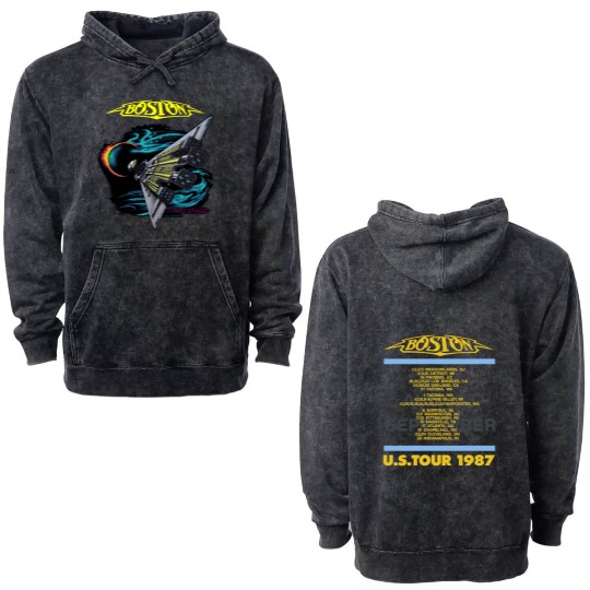 Discover Boston Rock Band Concert Tour 1987 Double Sided Mineral Wash Hoodies, Boston Tour Double Sided Mineral Wash Hoodies, Boston Vintage Double Sided Mineral Wash Hoodies
