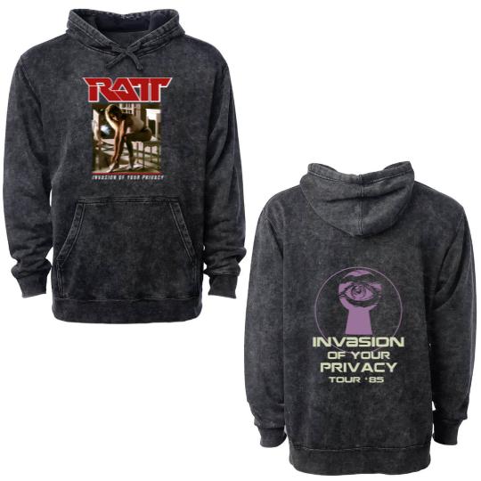 Discover RATTA Invasion of Your Privacy Tour '85 Double Sided Mineral Wash Hoodies, RATTA Invasion Tour 1985 Double Sided Mineral Wash Hoodies