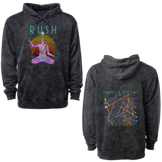 Discover Rush Double Sided Mineral Wash Hoodies, Rush Snakes & Arrows Tour 2007 Tour Double Sided Mineral Wash Hoodies