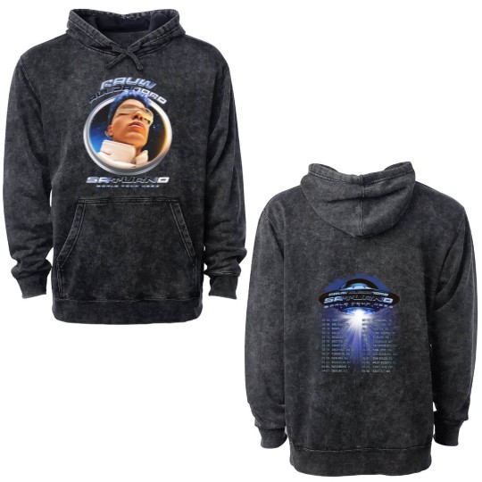 Discover Rauw Alejandro Double Sided Mineral Wash Hoodies Saturno World Tour 2023 Rauw Alejandro Tour 2023 Double Sided Mineral Wash Hoodies