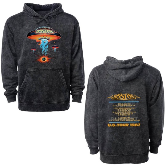 Discover 1987 Boston Rock Band Concert Tour Unisex Double Sided Mineral Wash Hoodies