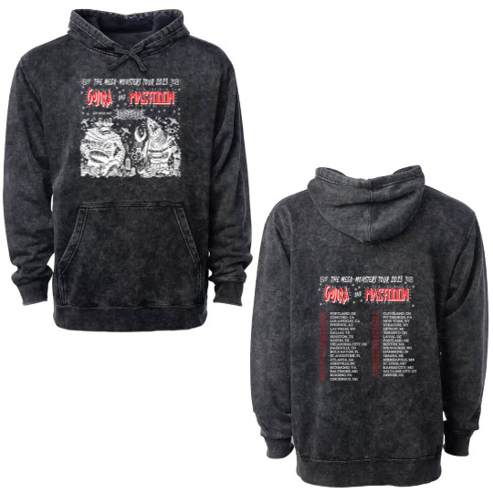 Discover Color Gojira and Mastodon The Mega Monsters Tour 2023 Double Sided Mineral Wash Hoodies