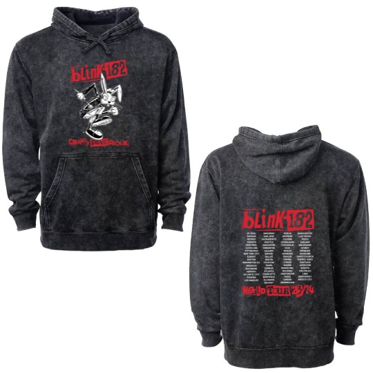 Discover 182 Blink Double Sided Mineral Wash Hoodies World Tour 2023 Band Concert Rock Music Double Sided Mineral Wash Hoodies Cotton Merch