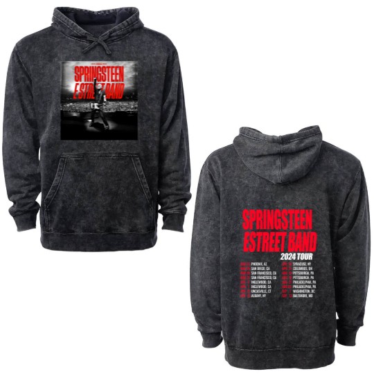 Discover Bruce Springsteen 2024 Double Sides Double Sided Mineral Wash Hoodies, Bruce Springsteen Double Sided Mineral Wash Hoodies