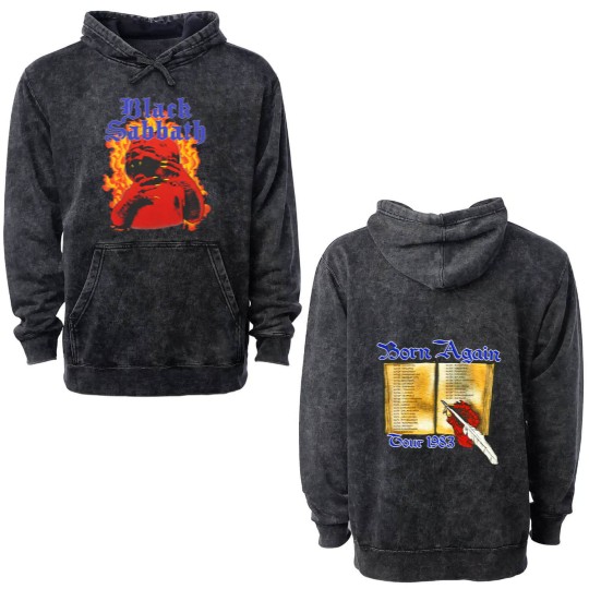 Discover Black Sabbath 1983 Born Again Tour Double Sided Mineral Wash Hoodies