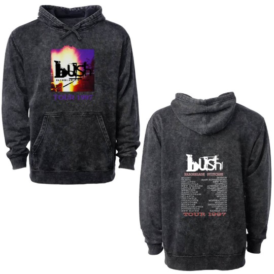 Discover Bush Razorblade Suitcase Tour 1997 Double Sided Mineral Wash Hoodies, Bush Band Double Sided Mineral Wash Hoodies, Bush Rock Tour 1997 Double Sided Mineral Wash Hoodies