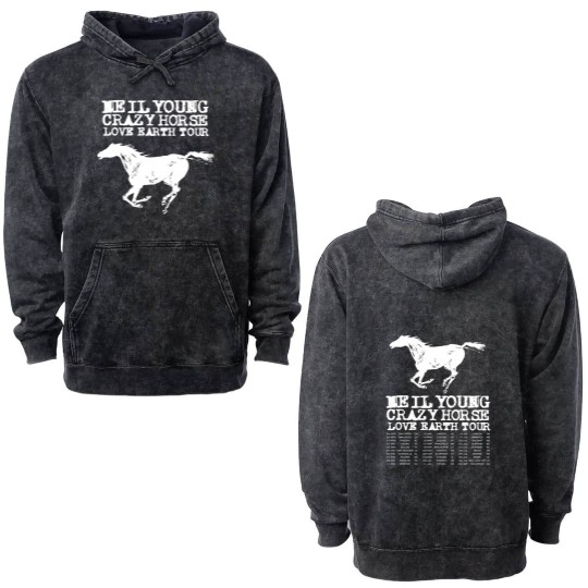 Discover Neil Young Double Sided Mineral Wash Hoodies Music Double Sided Mineral Wash Hoodies World Tour 2024 Tour