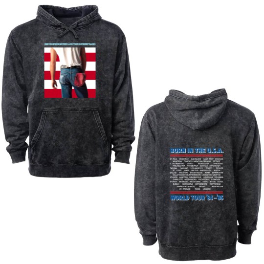 Discover Bruce Springsteen Born In The Usa World Tour ’84-’85 Bootleg Vintage Double Sided Mineral Wash Hoodies