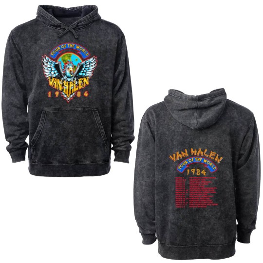 Discover Sale!! Vintage 1984 van World Tour Monsters of Rock Double Sided Mineral Wash Hoodies