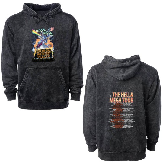 Discover Gren Day Hella Mega Tour Double Sided Mineral Wash Hoodies Music Rock Band