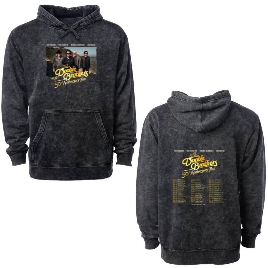 Discover The Doobie Brothers World Tour 50th Anniversary Double Sided Mineral Wash Hoodies