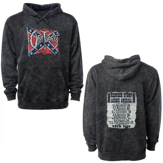 Discover OBITUARY Redneck Stomp Across America Tour vtg Double Sided Mineral Wash Hoodies