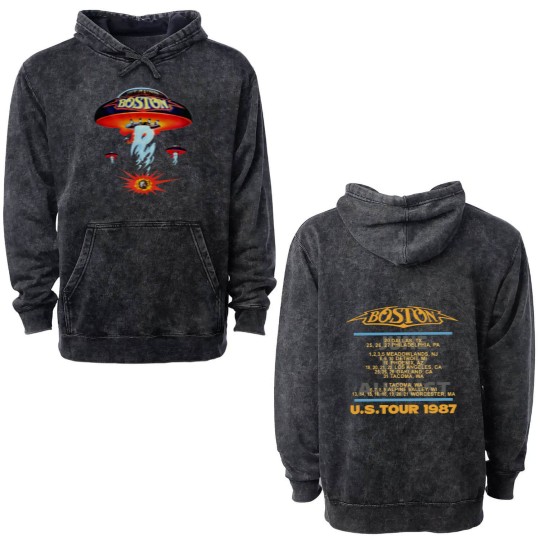 Discover Boston Rock Band Concert Tour 1987 Double Sided Mineral Wash Hoodies, Anniversary Gift for Fans