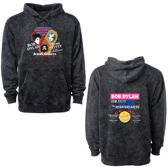 Discover Vintage 1986 Confessions Tour Double Sided Mineral Wash Hoodies Jerry Garcia Bob Dylan' Tom Petty' Double Sided Mineral Wash Hoodies
