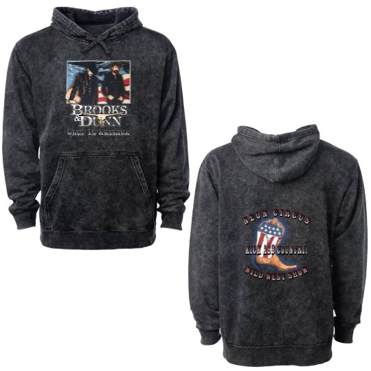 Discover Vintage 00's BROOKS AND DUNN Only In America Neon Circus Kick Ass Double Sided Mineral Wash Hoodies
