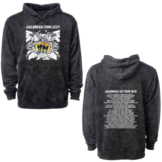 Discover Thin Lizzy 2 sides black Double Sided Mineral Wash Hoodies