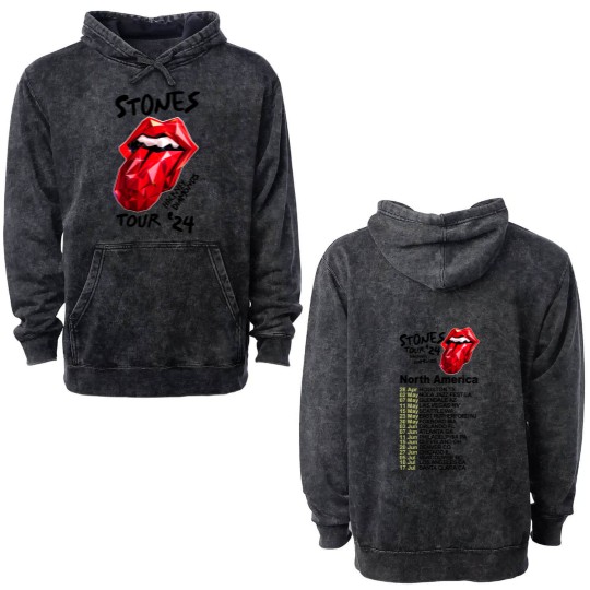 Discover 2024 Men Double Sided Mineral Wash Hoodies Casual The Rolling Tour 2024 Stone Double Sided Mineral Wash Hoodies