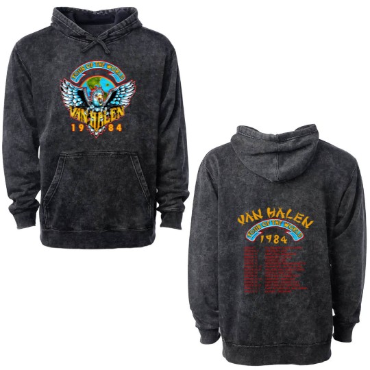 Discover Vintage 1984 World Tour Monsters of Rock van Double Sided Unisex Double Sided Mineral Wash Hoodies