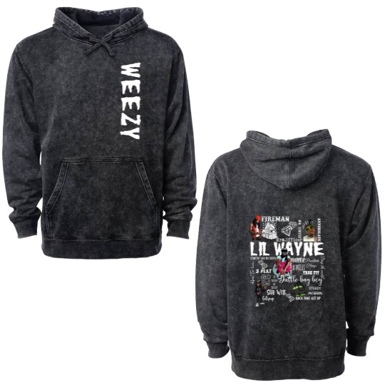 Discover Lil Wayne Wezzy song Double Sided Mineral Wash Hoodies top crewneck