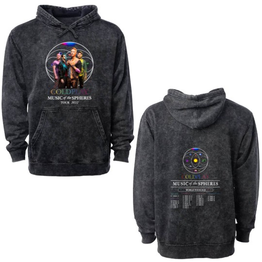 Discover 2025 Coldplay Music of the Spheres Tour Double Sided Mineral Wash Hoodies, Coldplay Band 2025 Concert