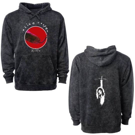 Discover DTG printed Double Sided Mineral Wash Hoodies- ALICE COOPER- Killer