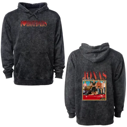 Discover Vintage Jonas Brothers Hot Dads Double Sided Mineral Wash Hoodies