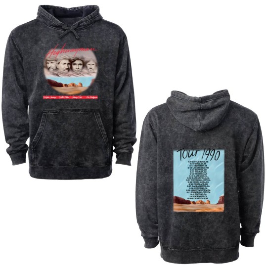 Discover The Highwaymen 1990 Kick Off Concert Tour Double Sided Mineral Wash Hoodies, Highwaymen Begin Tour 1990 Double Sided Mineral Wash Hoodies
