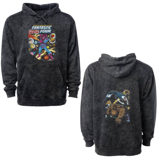 Discover Oversized Fantastic Four Double Sided Mineral Wash Hoodies Vintage Fantastic Four First Steps Double Sided Mineral Wash Hoodies