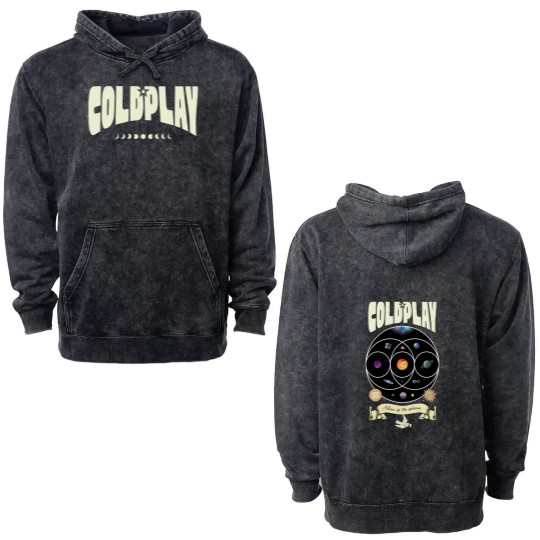 Discover Coldplay World Tour Music of the Spheres Double Sided Mineral Wash Hoodies