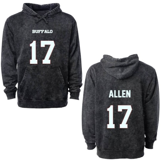 Discover Josh Allen QB #17 - Josh Allen - Double Sided Mineral Wash Hoodies