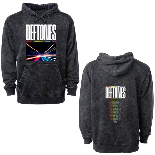 Discover Deftone 2025 Tour Merch North American Dates Double Sided Mineral Wash Hoodies.