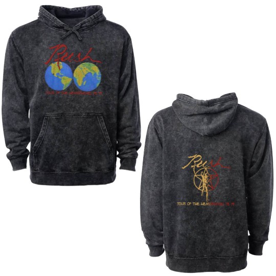 Discover Vintage 70s RUSH Tour of the Hemispheres Concert Double Sided Mineral Wash Hoodies