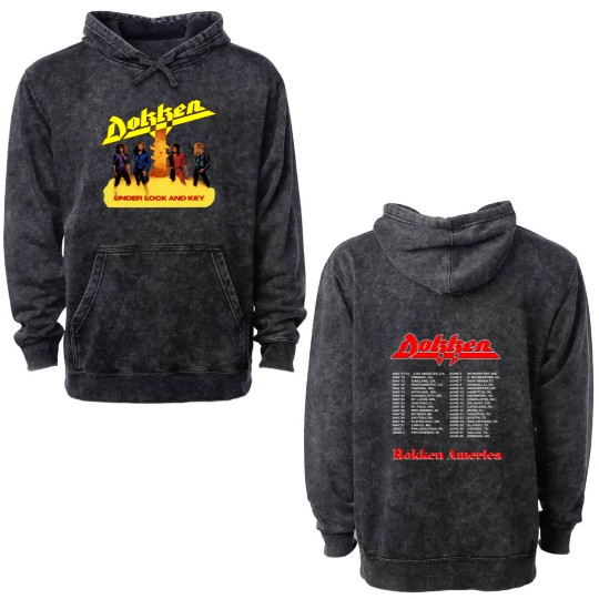 Discover Dokken Double Sided Mineral Wash Hoodies, Dokken Under Lock And Key Tour 1985 Unisex Double Sided Mineral Wash Hoodies